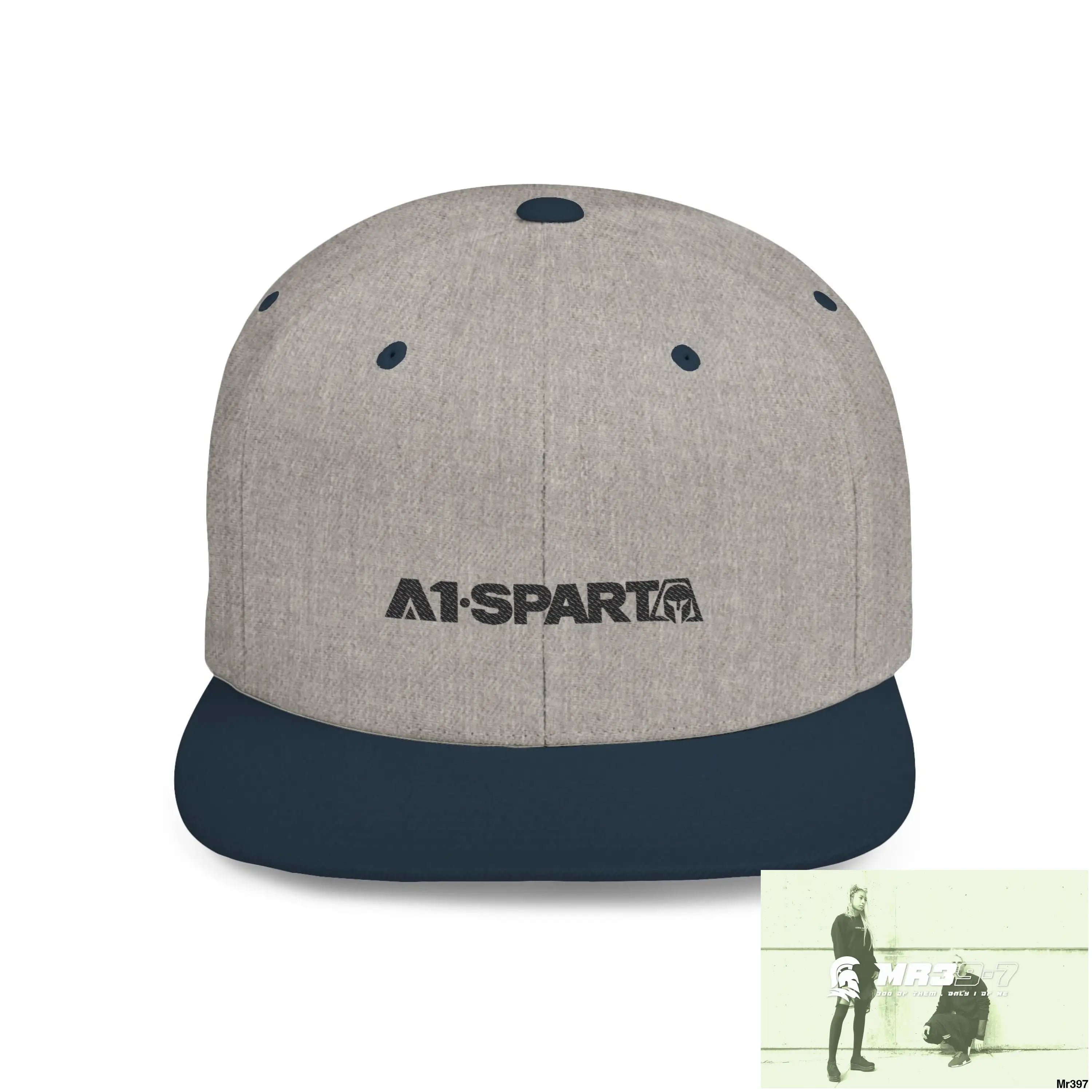 Snapback Hat — A1-Sparta Retro Logo Flat-Bill Cap One size / Heather Grey/Navy Hats