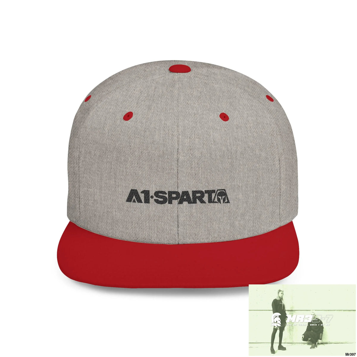 Snapback Hat — A1-Sparta Retro Logo Flat-Bill Cap One size / Heather Grey/Red Hats