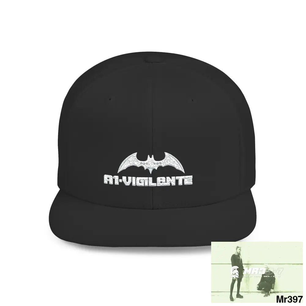 Snapback Hat — A1-Vigilante Retro Logo Flat-Bill Cap One size / Black Hats