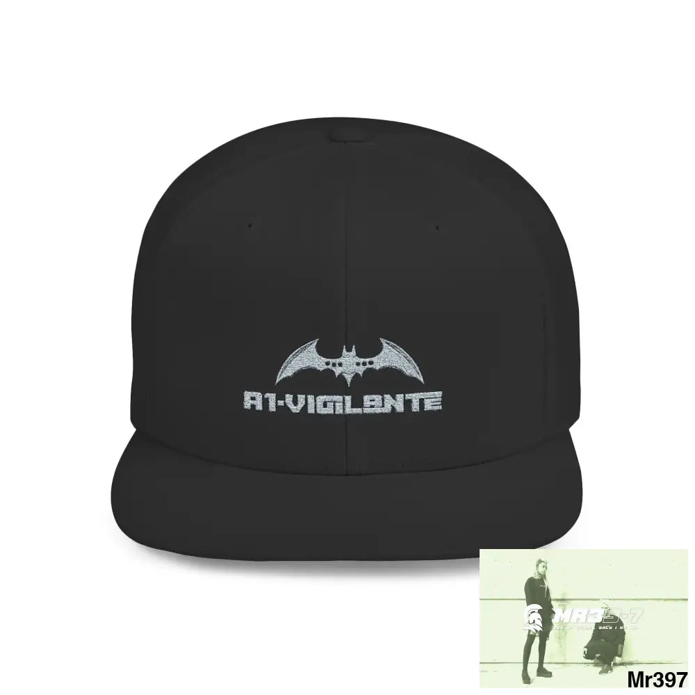 Snapback Hat — A1 Vigilante Retro Logo Flat-Bill Cap One size / Black Hats
