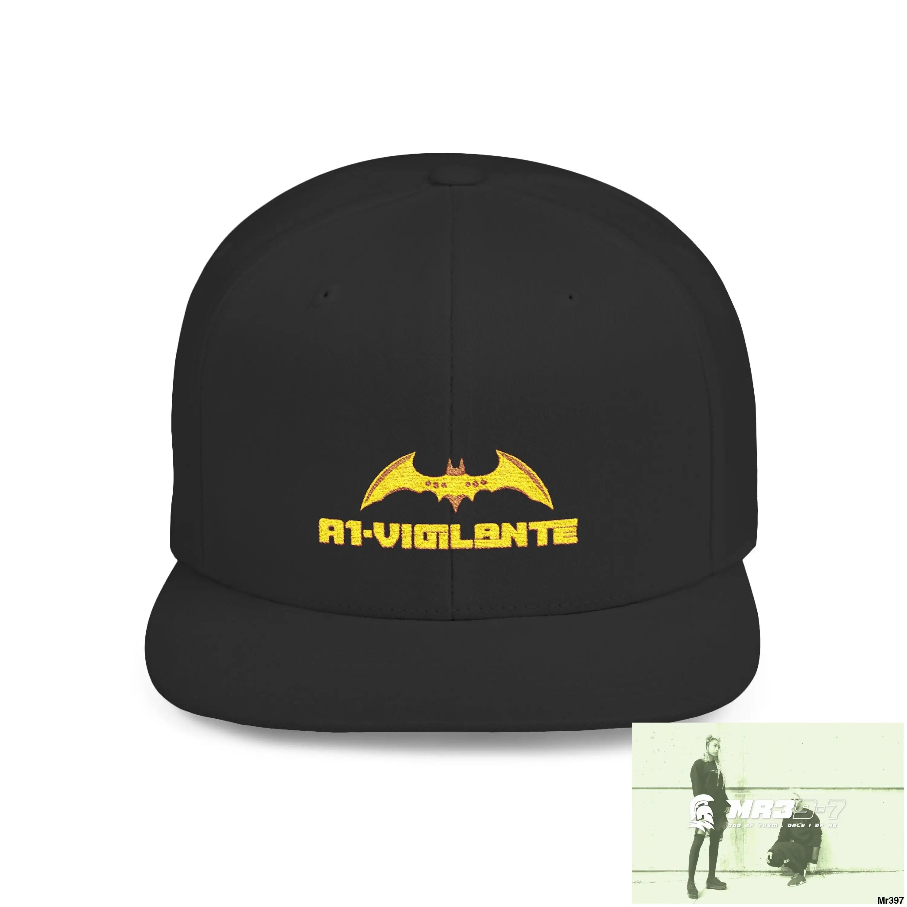 Snapback Hat — A1 Vigilante Retro Logo Flat-Bill Cap One size / Black Hats