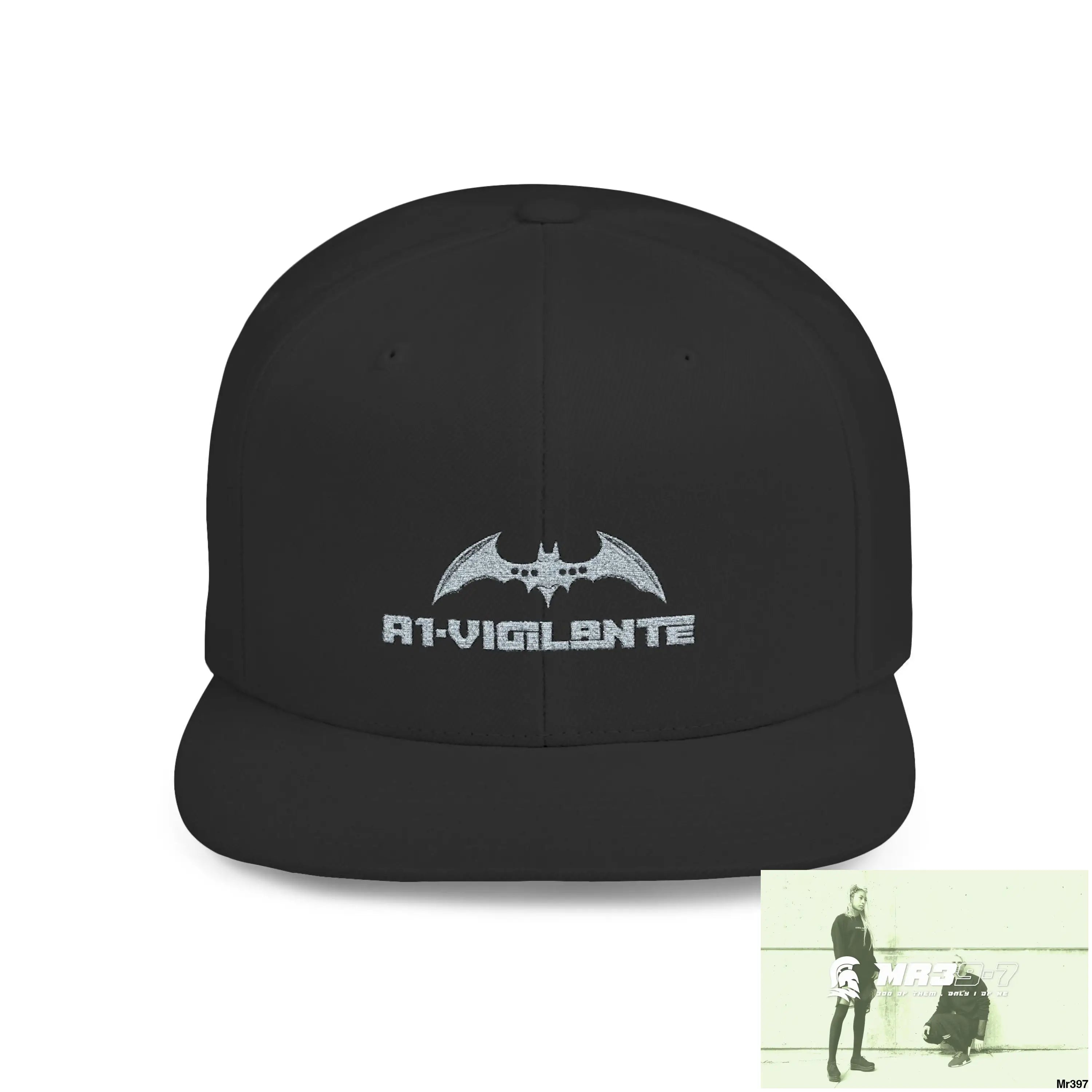 Snapback Hat — A1 Vigilante Retro Logo Flat-Bill Cap One size / Black Hats