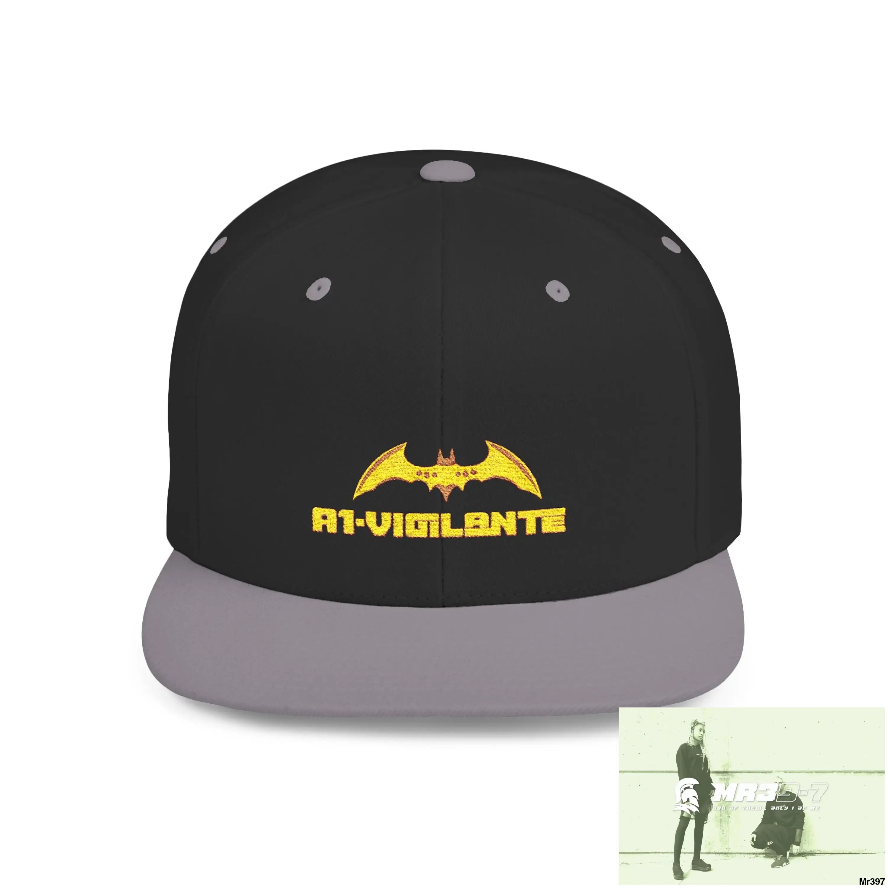 Snapback Hat — A1 Vigilante Retro Logo Flat-Bill Cap One size / Black/Silver Hats