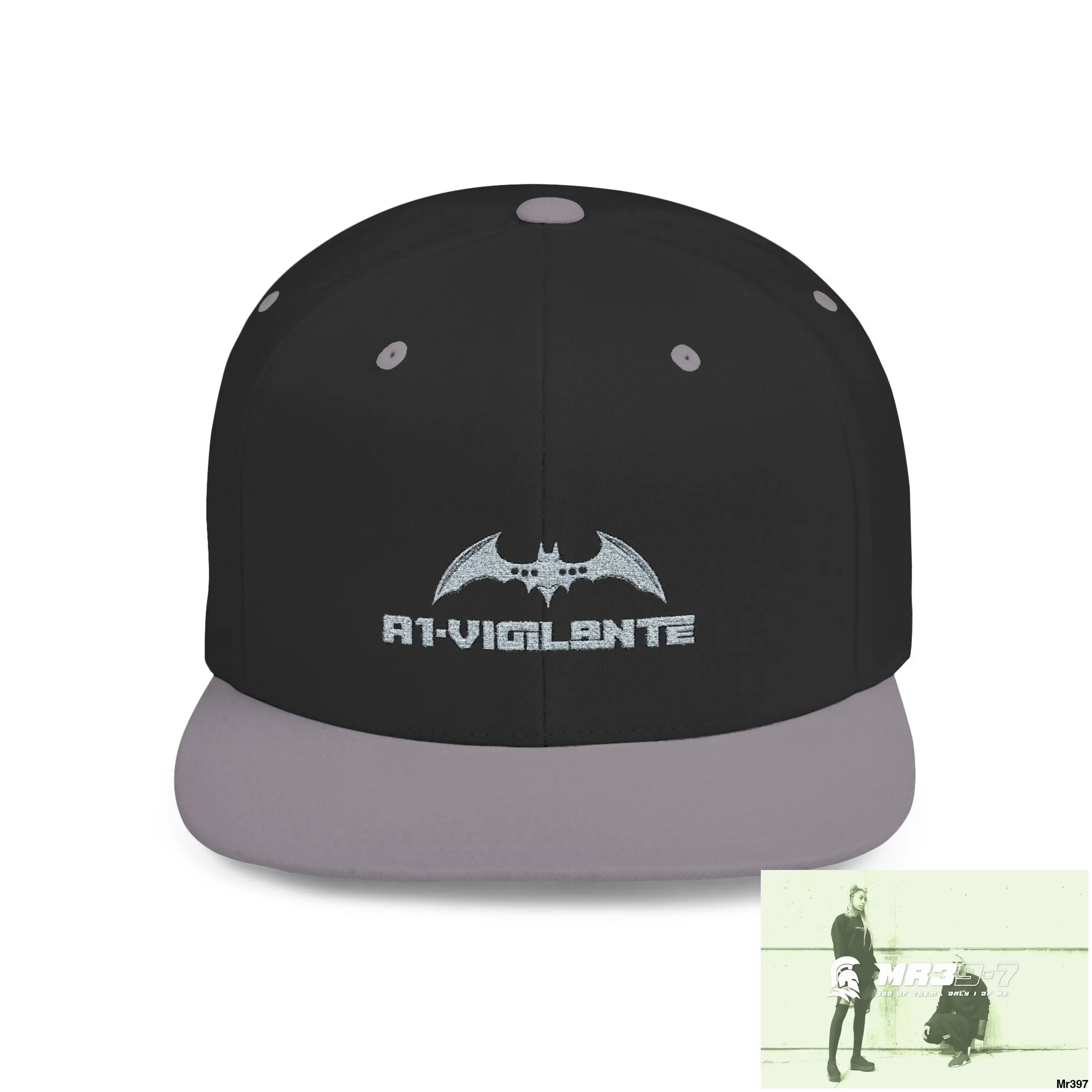 Snapback Hat — A1 Vigilante Retro Logo Flat-Bill Cap One size / Black/Silver Hats