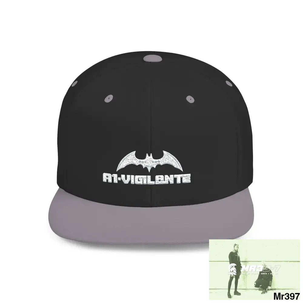 Snapback Hat — A1-Vigilante Retro Logo Flat-Bill Cap One size / Black/Silver Hats