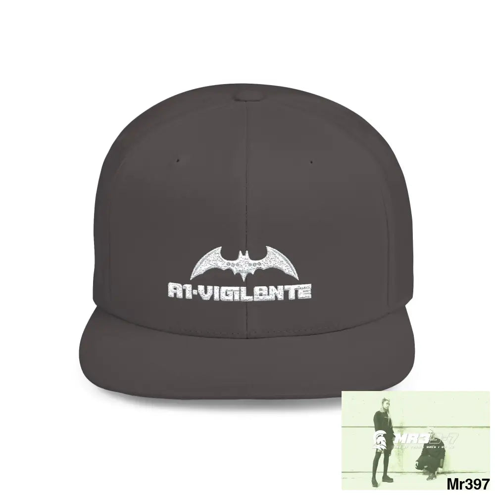 Snapback Hat — A1-Vigilante Retro Logo Flat-Bill Cap One size / Dark Grey Hats