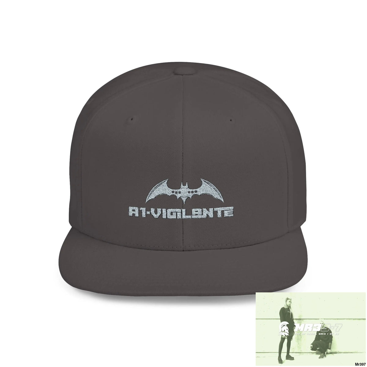 Snapback Hat — A1 Vigilante Retro Logo Flat-Bill Cap One size / Dark Grey Hats