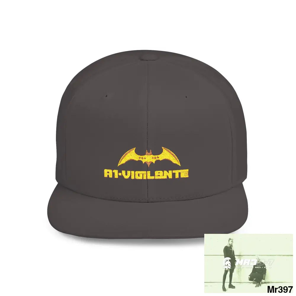 Snapback Hat — A1 Vigilante Retro Logo Flat-Bill Cap One size / Dark Grey Hats