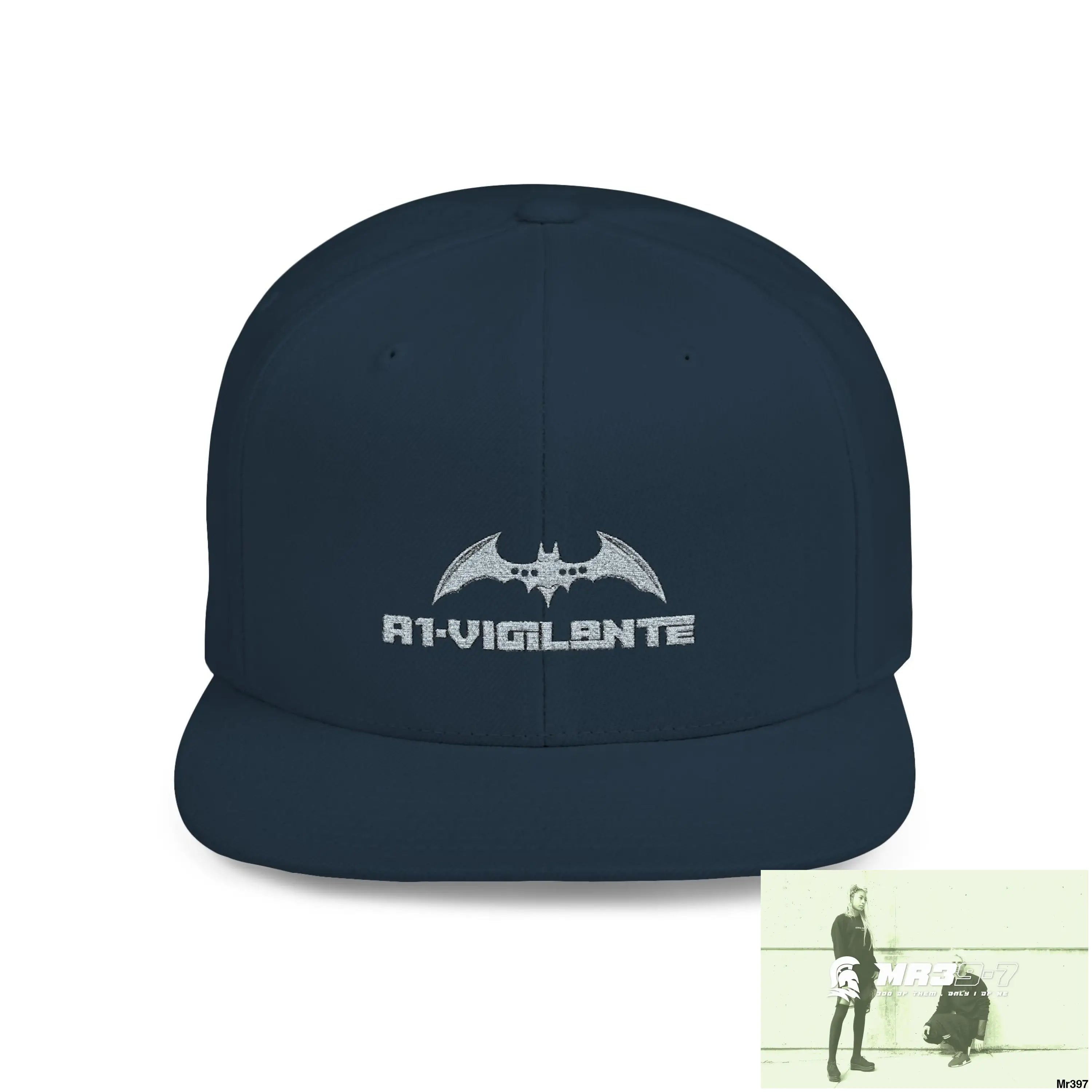 Snapback Hat — A1 Vigilante Retro Logo Flat-Bill Cap One size / Dark Navy Hats