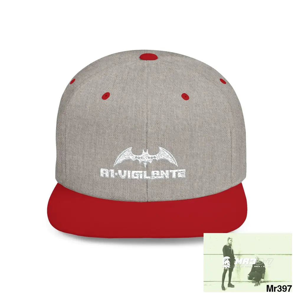 Snapback Hat — A1-Vigilante Retro Logo Flat-Bill Cap One size / Heather Grey/Red Hats
