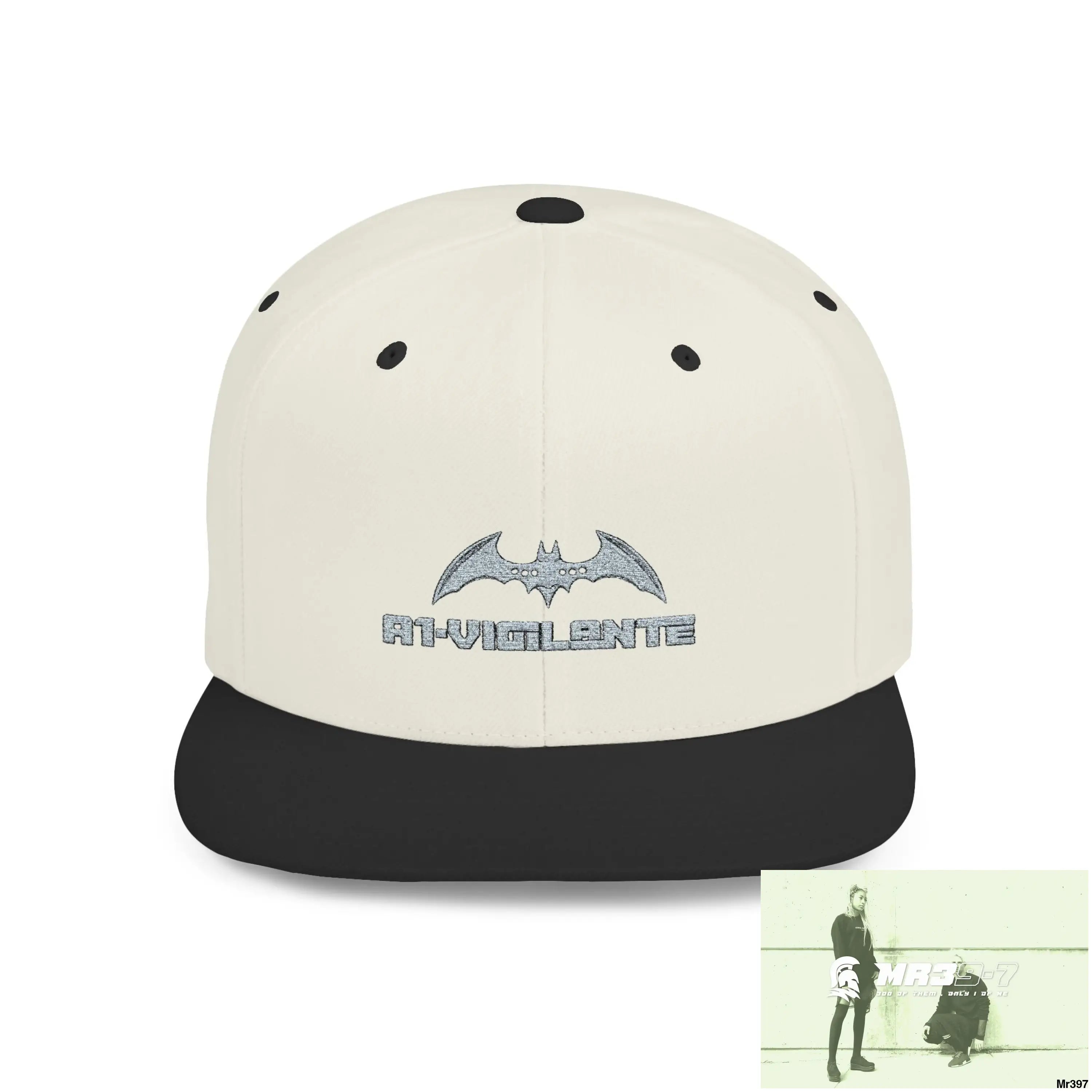 Snapback Hat — A1 Vigilante Retro Logo Flat-Bill Cap One size / Natural/Black Hats