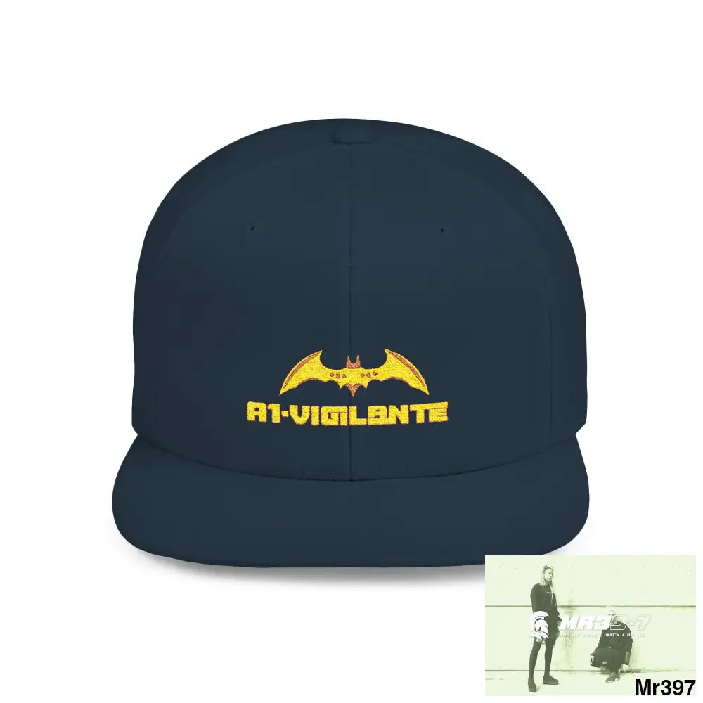 Snapback Hat — A1 Vigilante Retro Logo Flat-Bill Cap One size / Navy Hats