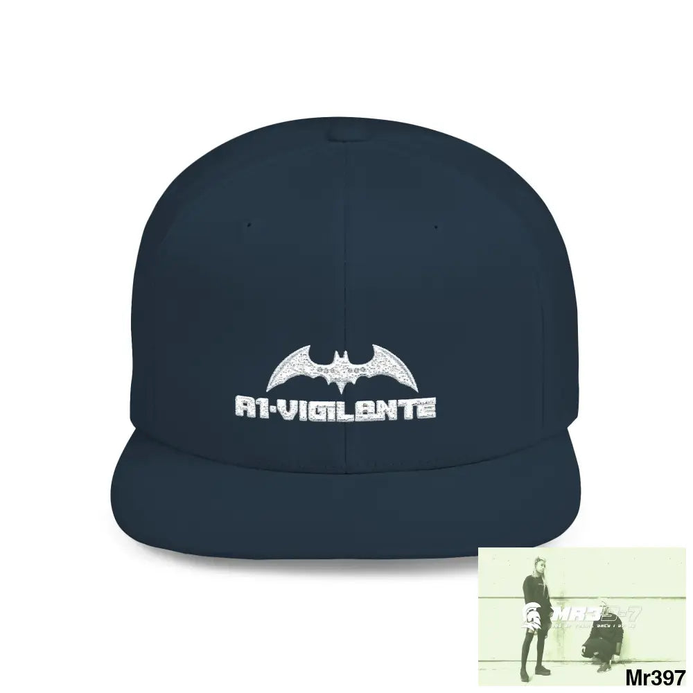 Snapback Hat — A1-Vigilante Retro Logo Flat-Bill Cap One size / Navy Hats