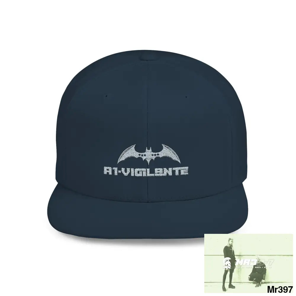 Snapback Hat — A1 Vigilante Retro Logo Flat-Bill Cap One size / Navy Hats
