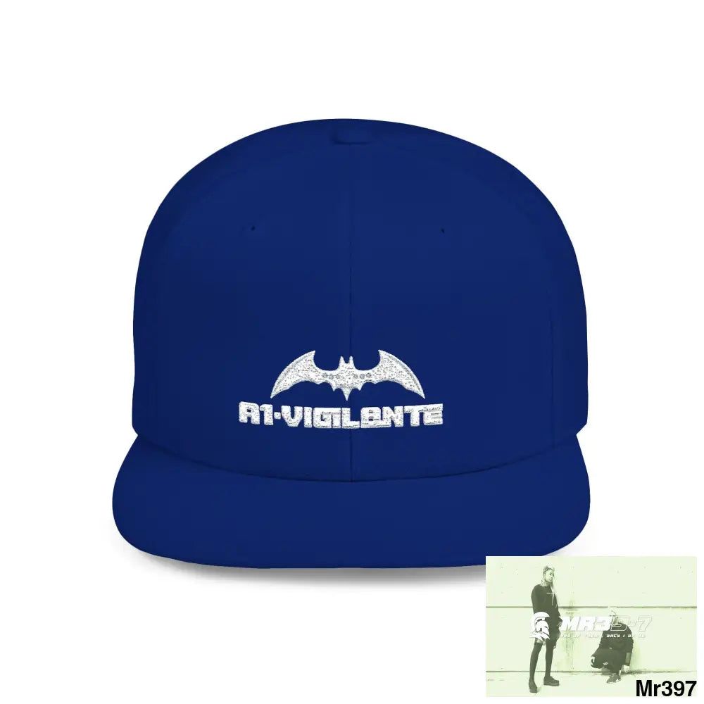 Snapback Hat — A1-Vigilante Retro Logo Flat-Bill Cap One size / Royal Hats
