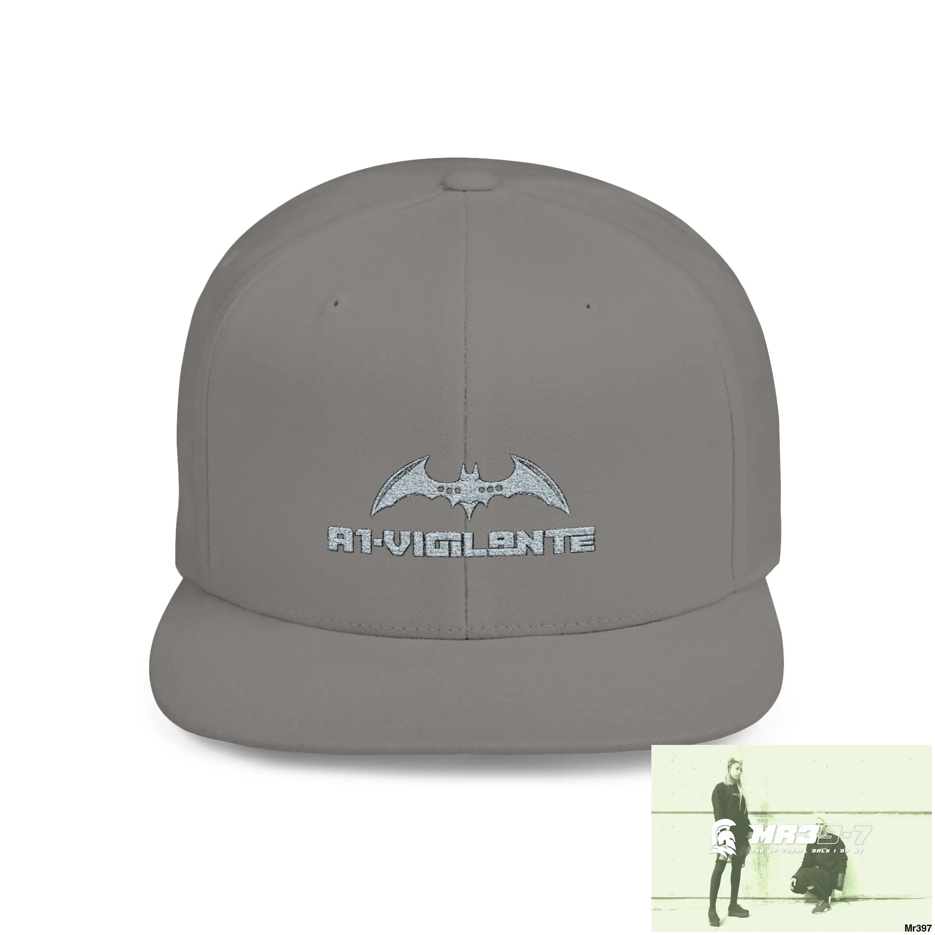 Snapback Hat — A1 Vigilante Retro Logo Flat-Bill Cap One size / Silver Hats