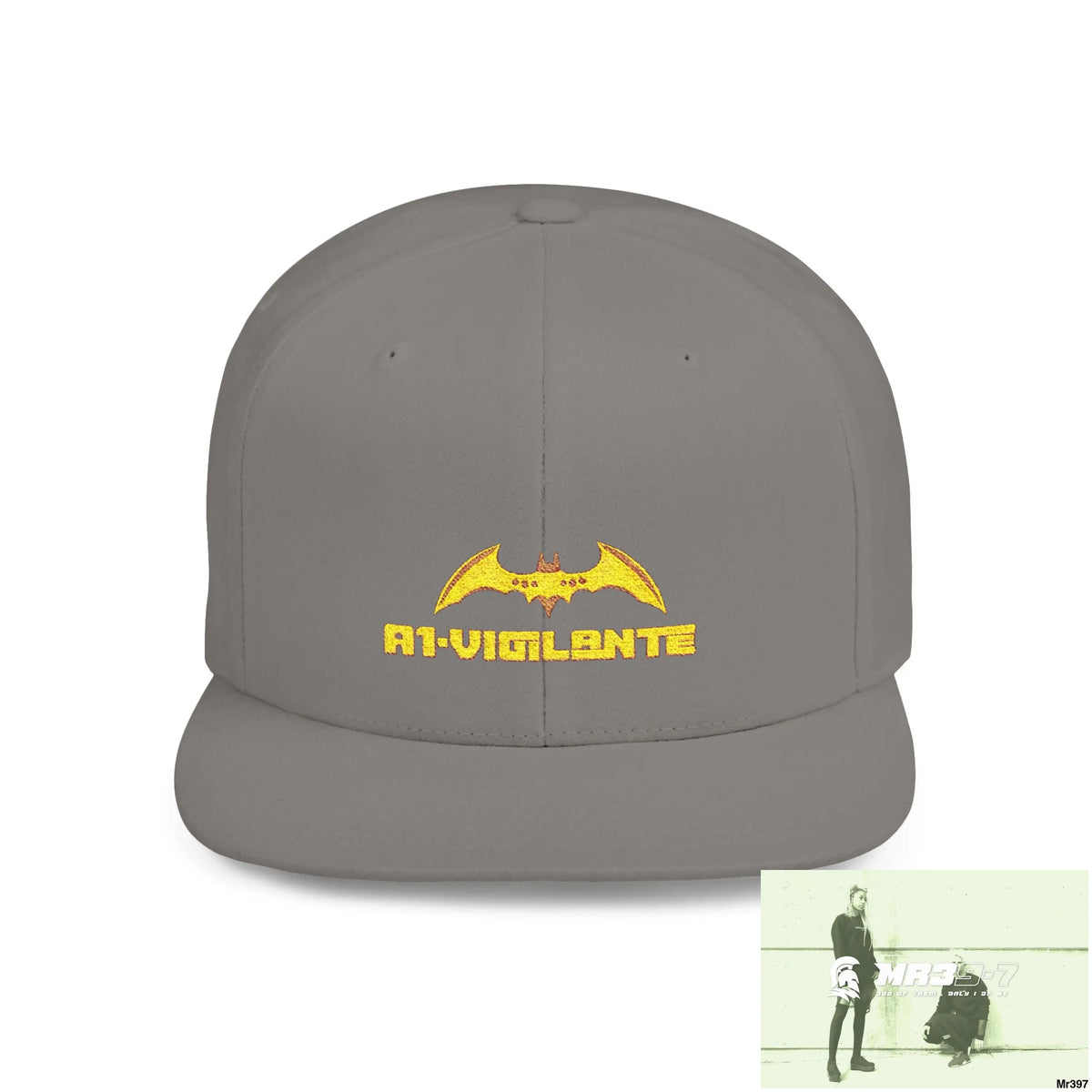 Snapback Hat — A1 Vigilante Retro Logo Flat-Bill Cap One size / Silver Hats