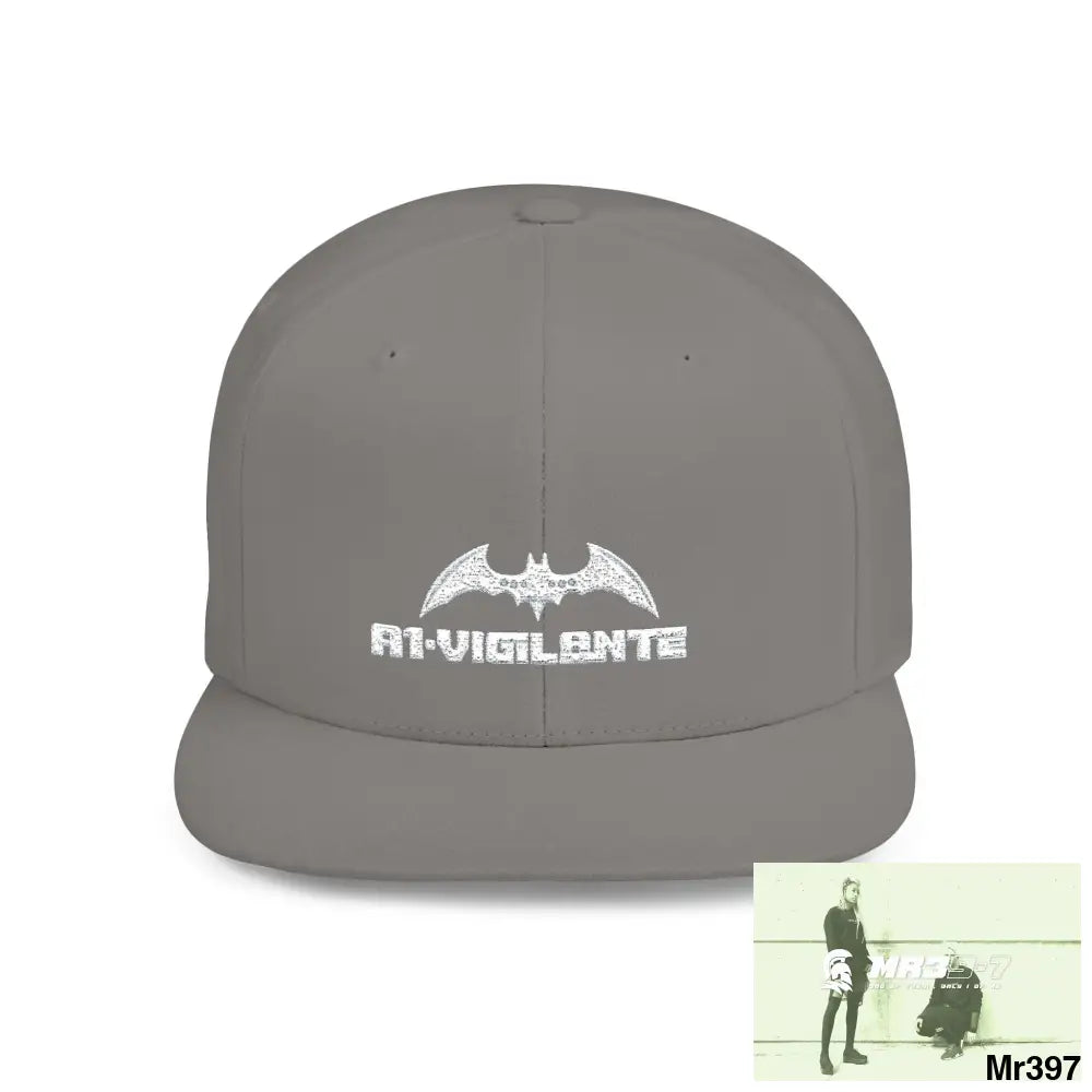 Snapback Hat — A1-Vigilante Retro Logo Flat-Bill Cap One size / Silver Hats