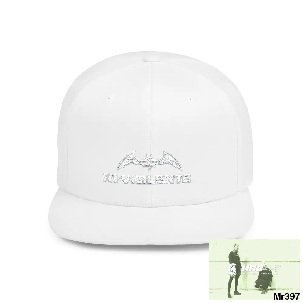 Snapback Hat — A1-Vigilante Retro Logo Flat-Bill Cap One size / White Hats
