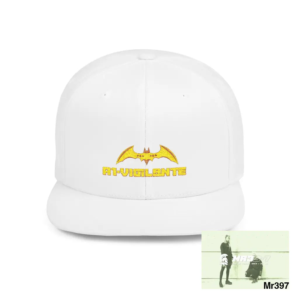 Snapback Hat — A1 Vigilante Retro Logo Flat-Bill Cap One size / White Hats