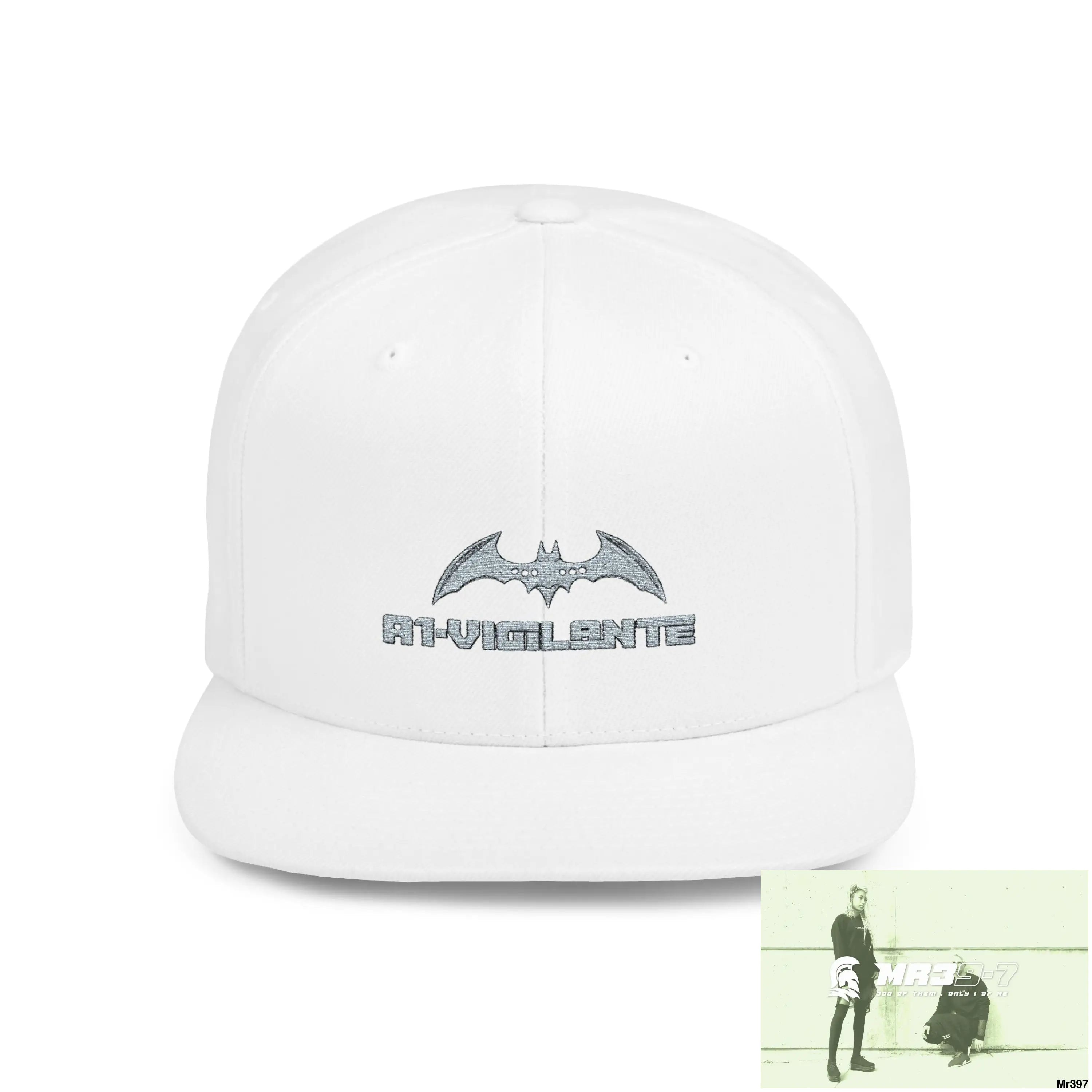 Snapback Hat — A1 Vigilante Retro Logo Flat-Bill Cap One size / White Hats