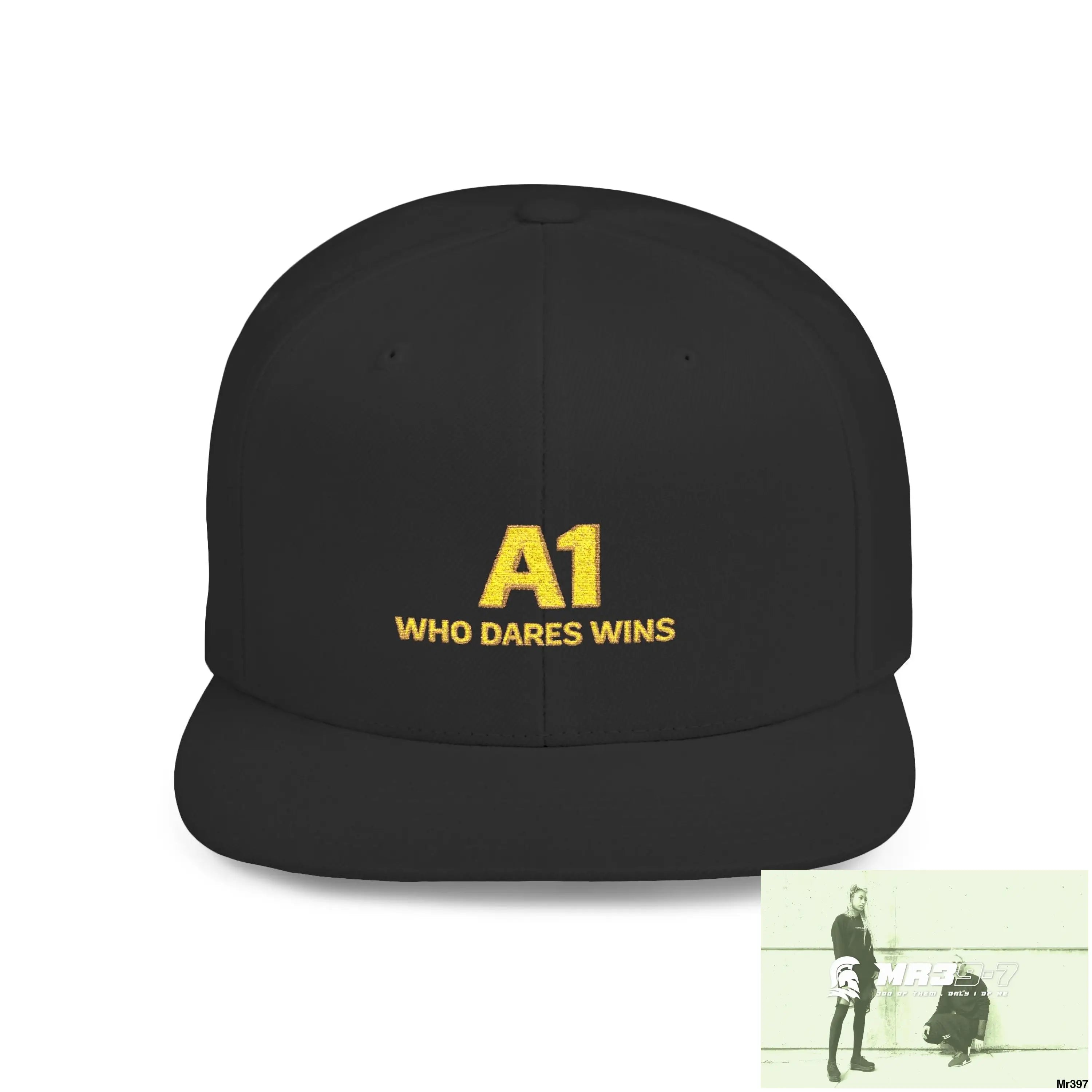 Snapback Hat — A1 Who Dares Wins Retro Logo Flat-Bill Cap One size / Black Hats