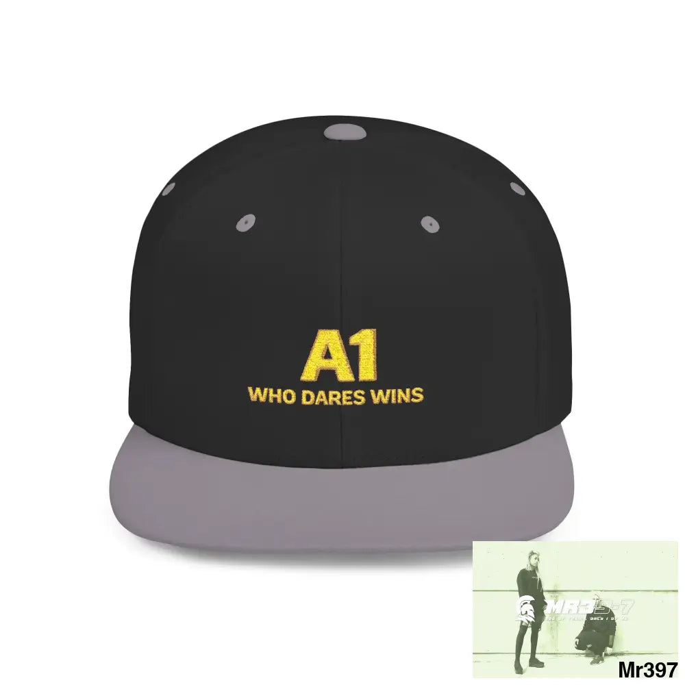 Snapback Hat — A1 Who Dares Wins Retro Logo Flat-Bill Cap One size / Black/Silver Hats