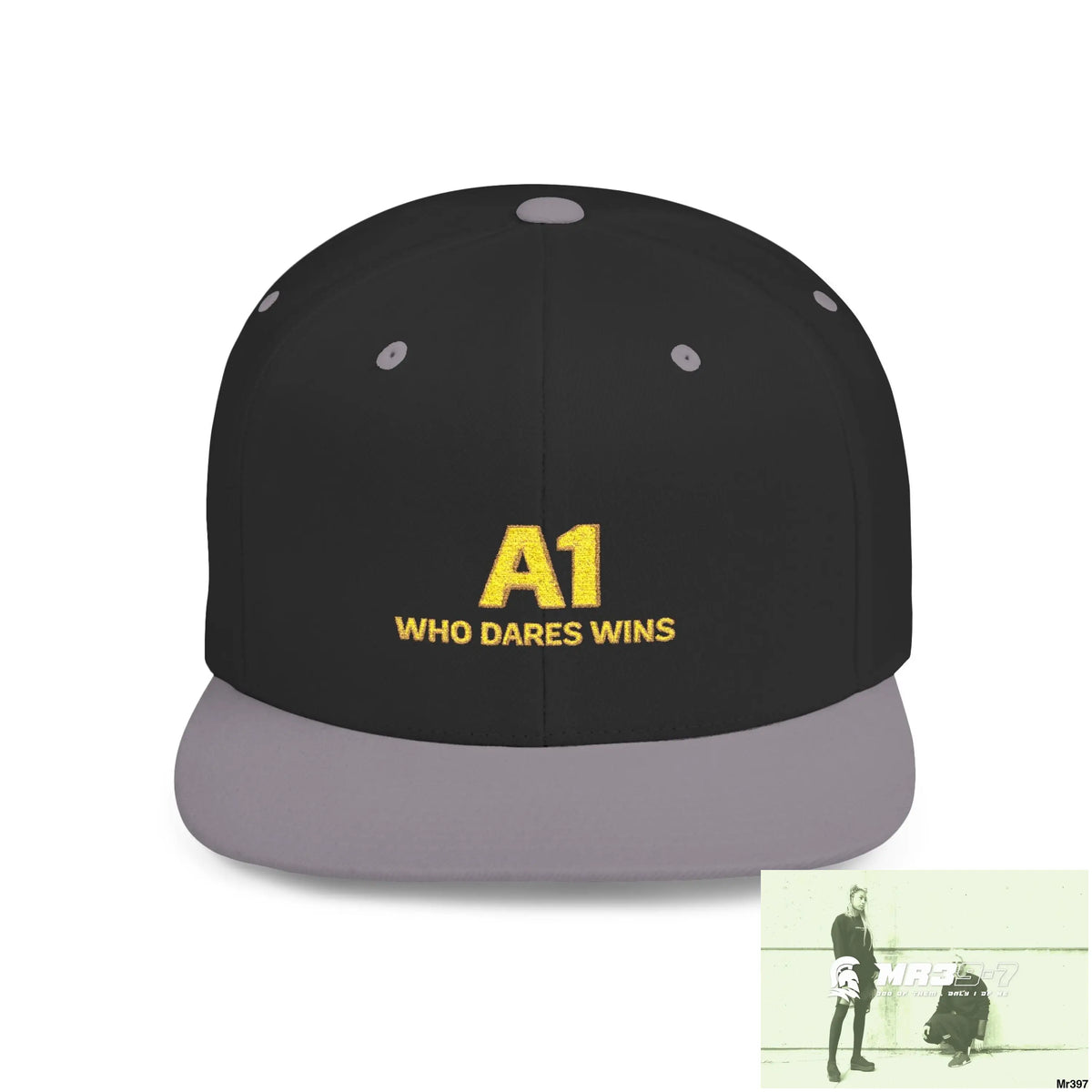 Snapback Hat — A1 Who Dares Wins Retro Logo Flat-Bill Cap One size / Black/Silver Hats