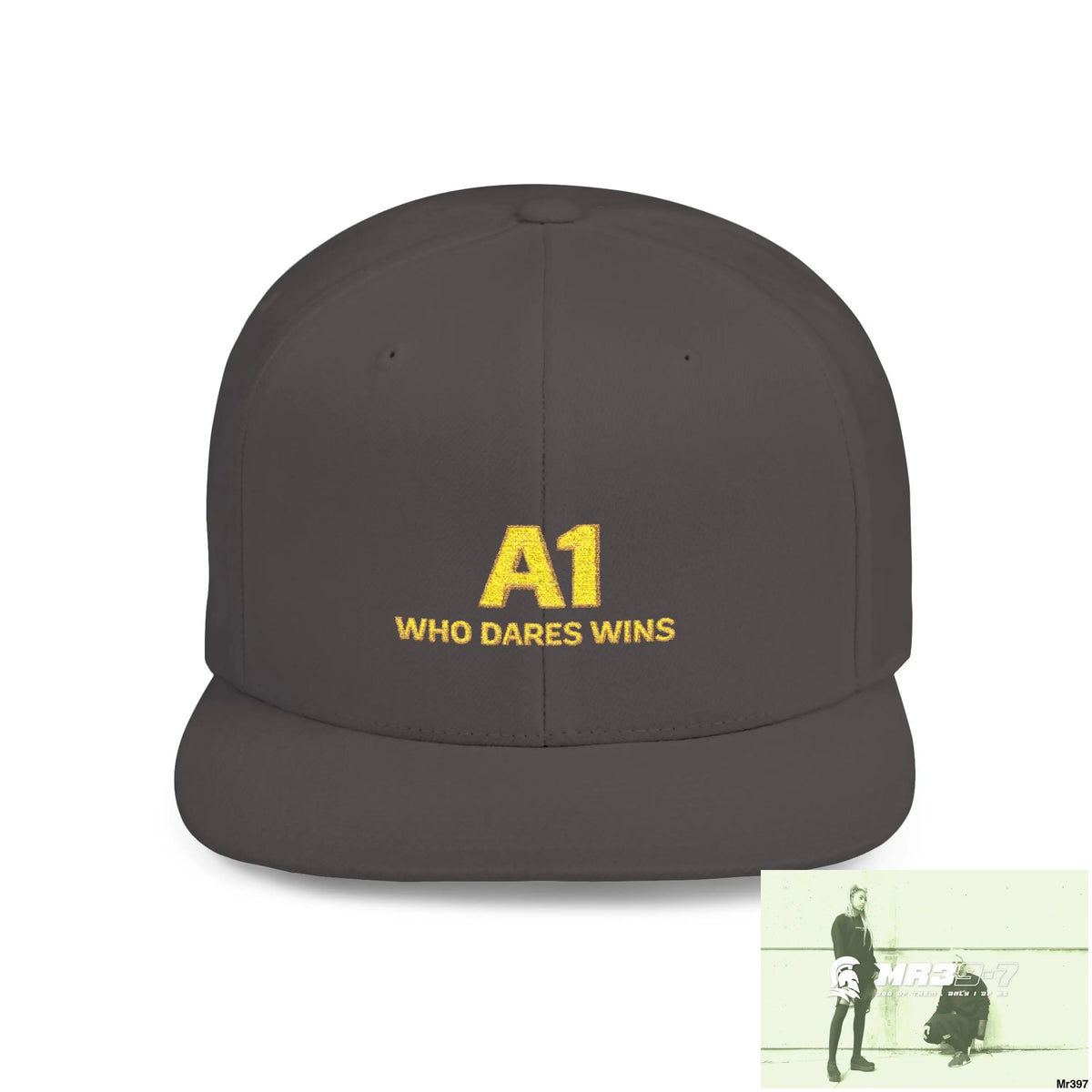 Snapback Hat — A1 Who Dares Wins Retro Logo Flat-Bill Cap One size / Dark Grey Hats