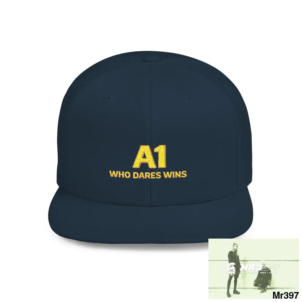 Snapback Hat — A1 Who Dares Wins Retro Logo Flat-Bill Cap One size / Dark Navy Hats