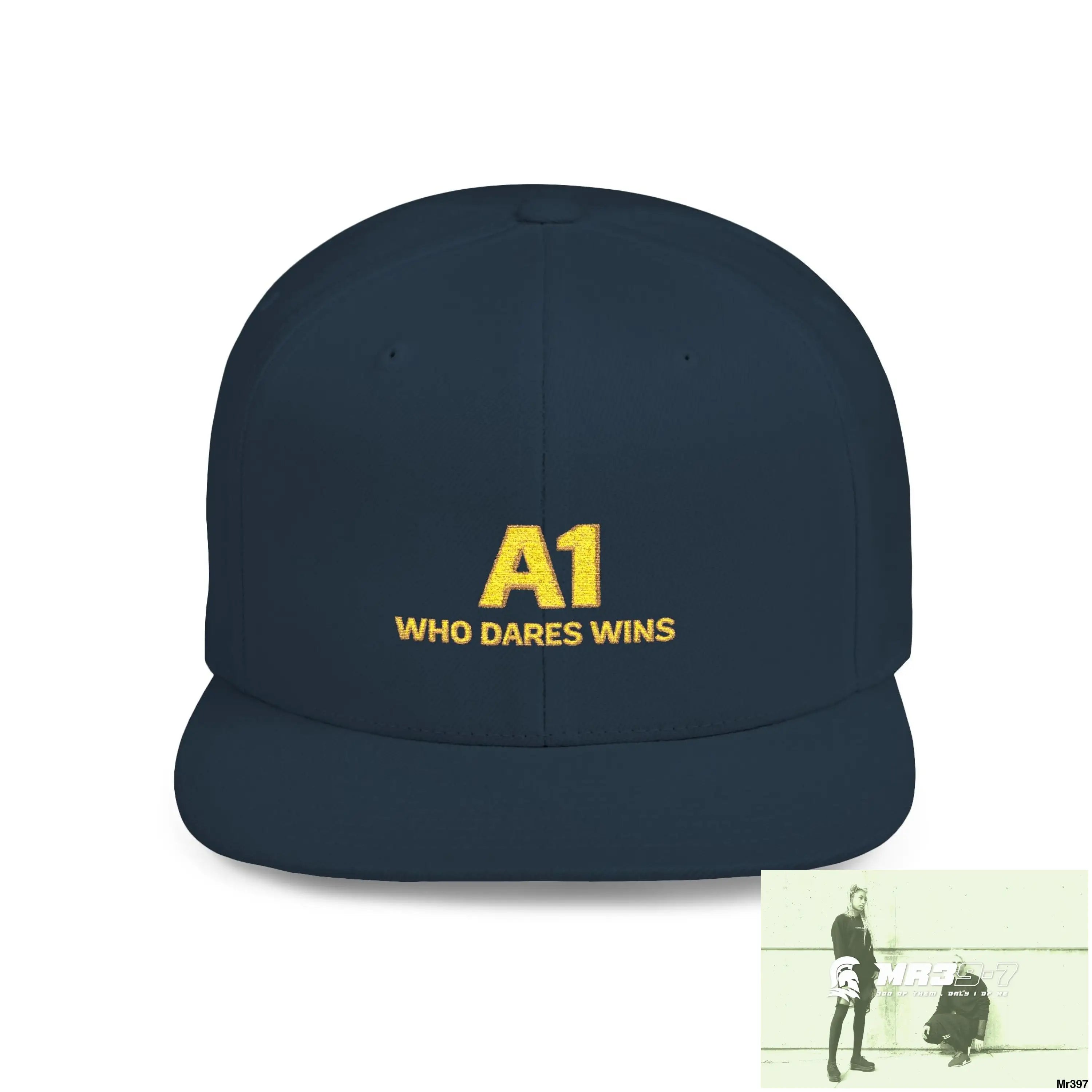 Snapback Hat — A1 Who Dares Wins Retro Logo Flat-Bill Cap One size / Navy Hats