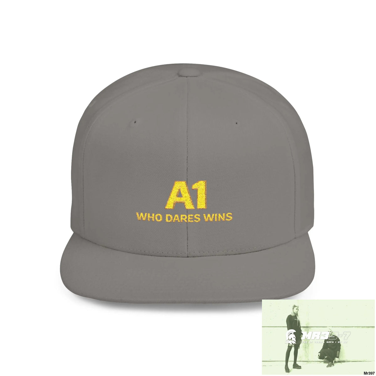 Snapback Hat — A1 Who Dares Wins Retro Logo Flat-Bill Cap One size / Silver Hats