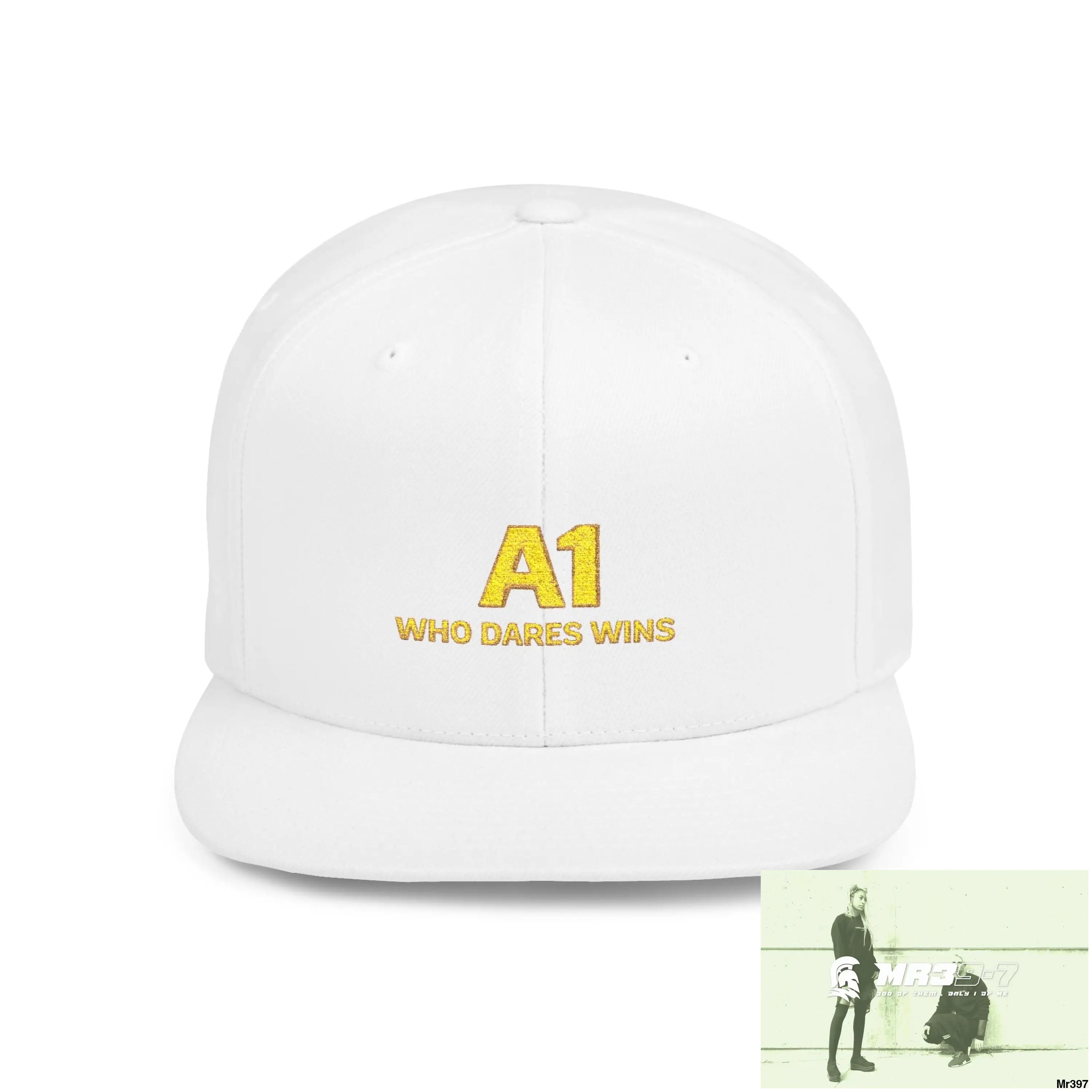 Snapback Hat — A1 Who Dares Wins Retro Logo Flat-Bill Cap One size / White Hats