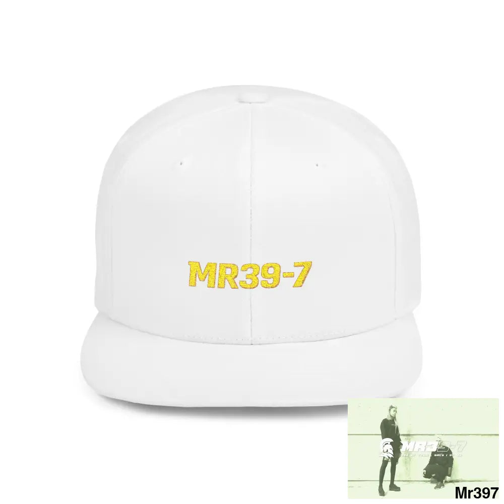 Snapback Hat — Mr39-7 Retro Logo Flat-Bill Cap One size / White Hats