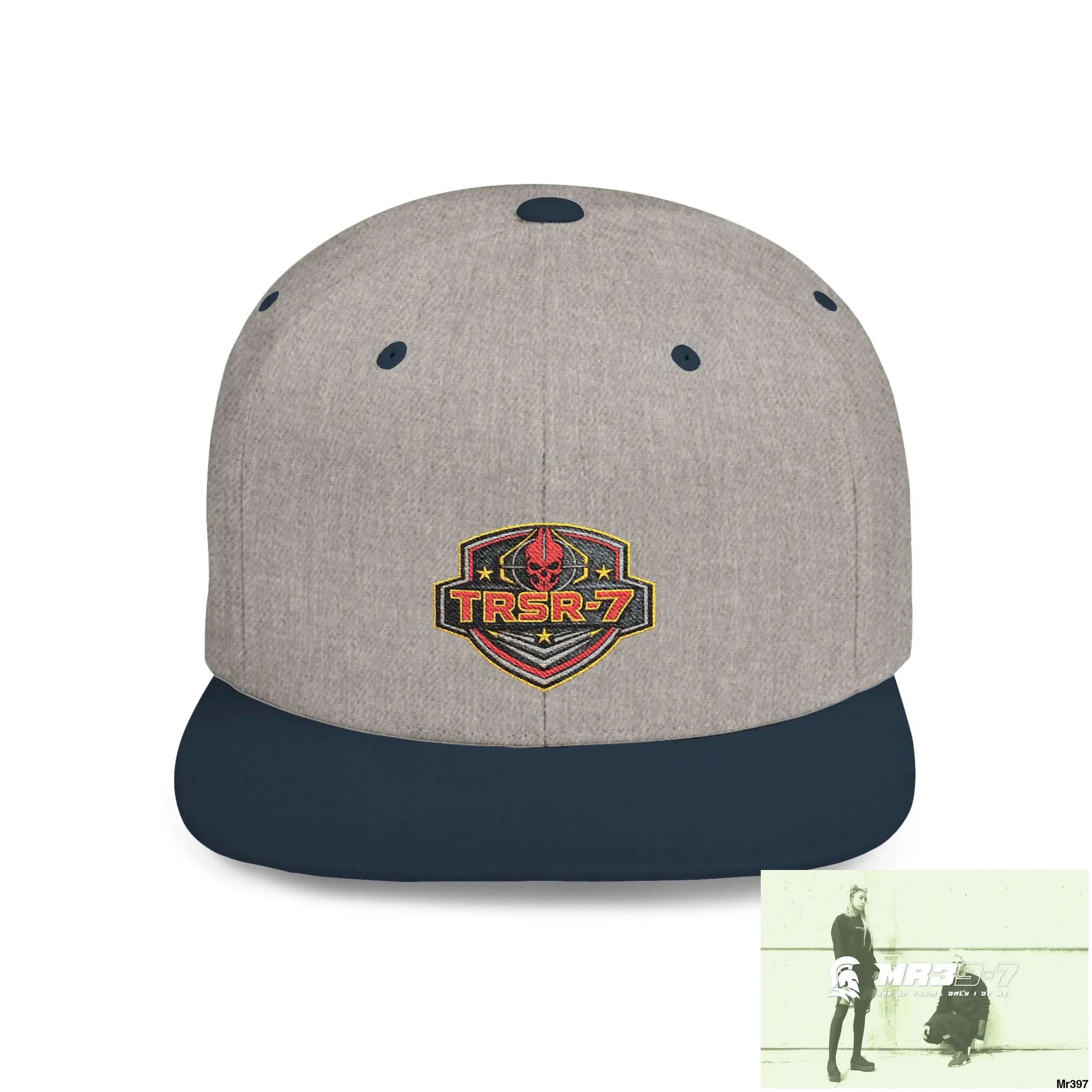 Snapback Hat — TRSR-7 Black Ops - SoCom Retro Logo Flat-Bill Cap One size / Heather Grey/Navy Hats