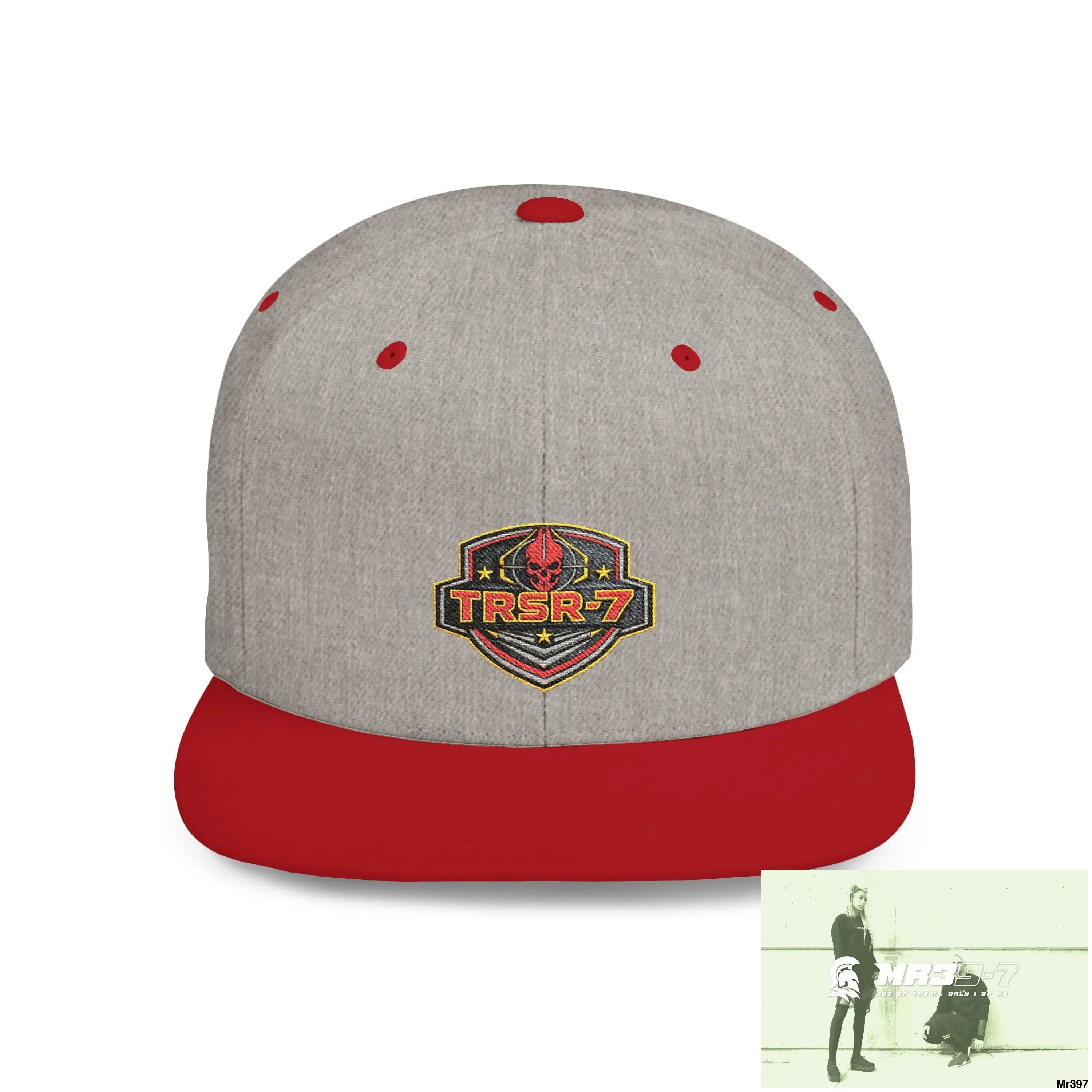 Snapback Hat — TRSR-7 Black Ops - SoCom Retro Logo Flat-Bill Cap One size / Heather Grey/Red Hats