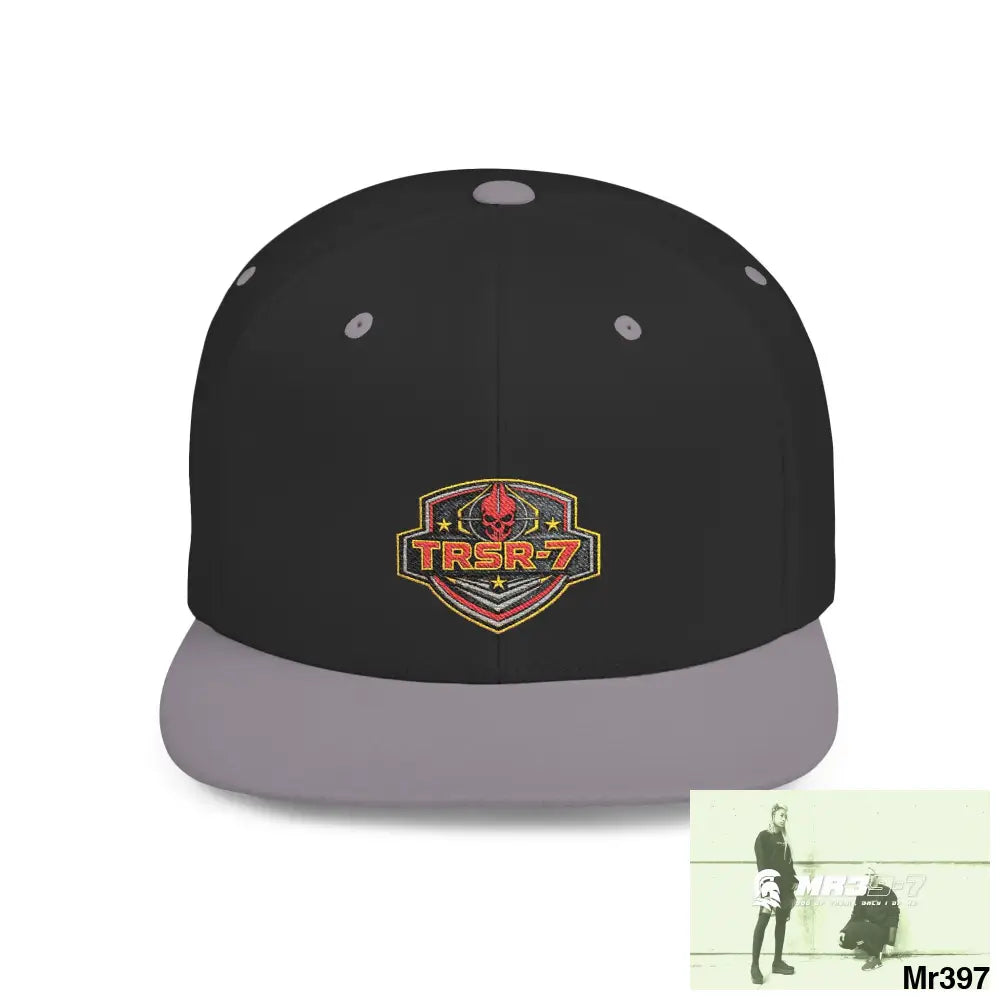 Snapback Hat — TRSR-7 Black Ops - SoCom Retro Logo Flat-Bill Cap One size / Black/Silver Hats