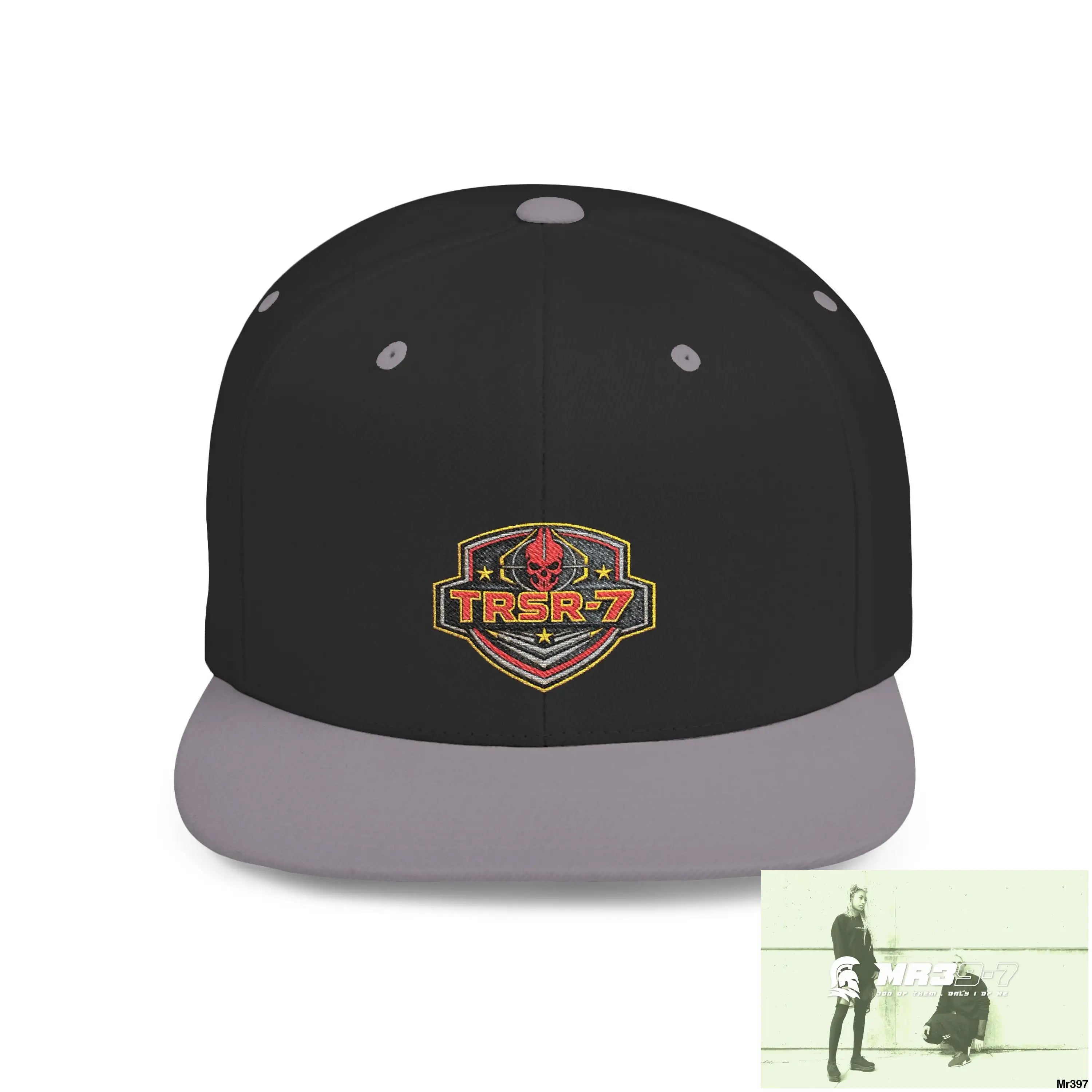 Snapback Hat — TRSR-7 Black Ops - SoCom Retro Logo Flat-Bill Cap One size / Black/Silver Hats