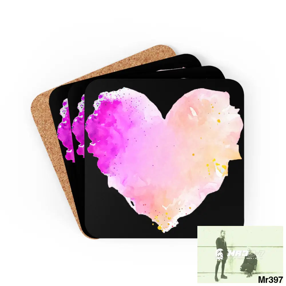 Splashed heart Coaster Set Cork / 3.75’’ × 3.75’’ / Square Home Decor