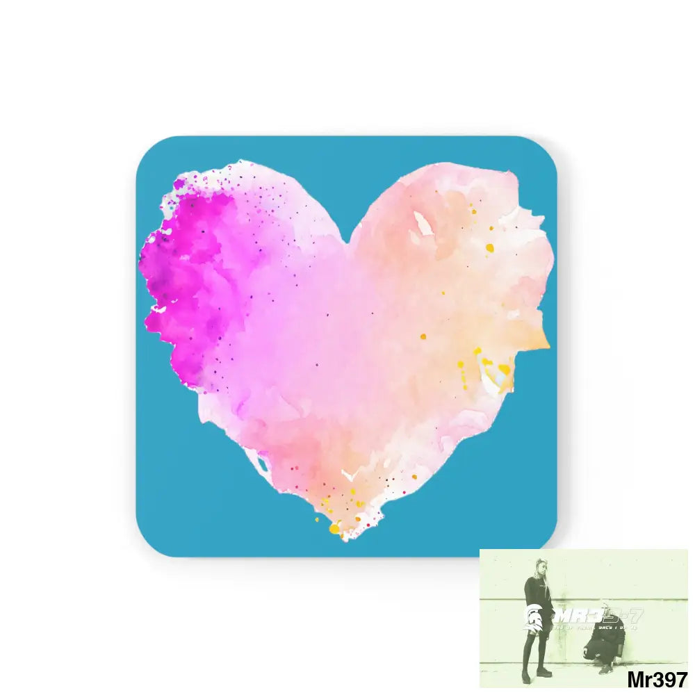 Splashed heart Coaster Set Cork / 3.75’’ × 3.75’’ / Square Home Decor