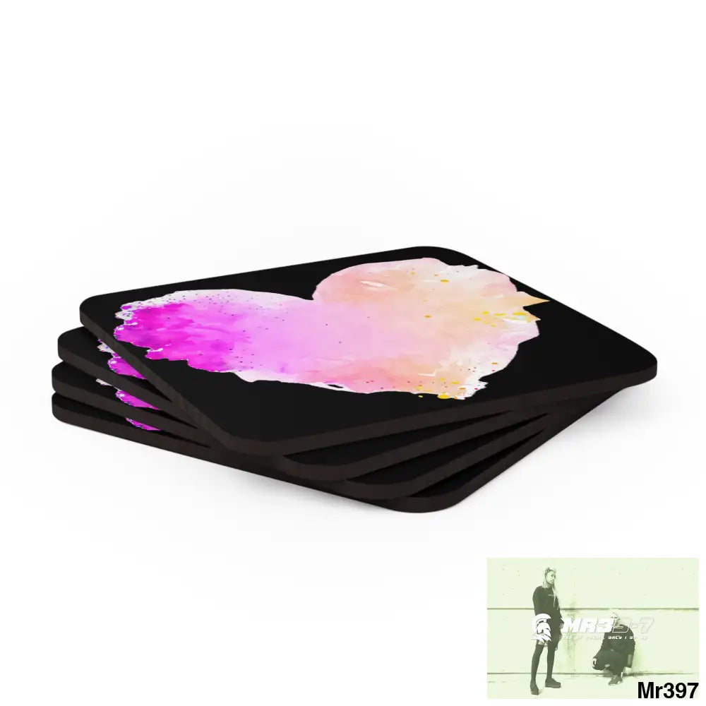 Splashed heart Coaster Set Cork / 3.75’’ × 3.75’’ / Square Home Decor
