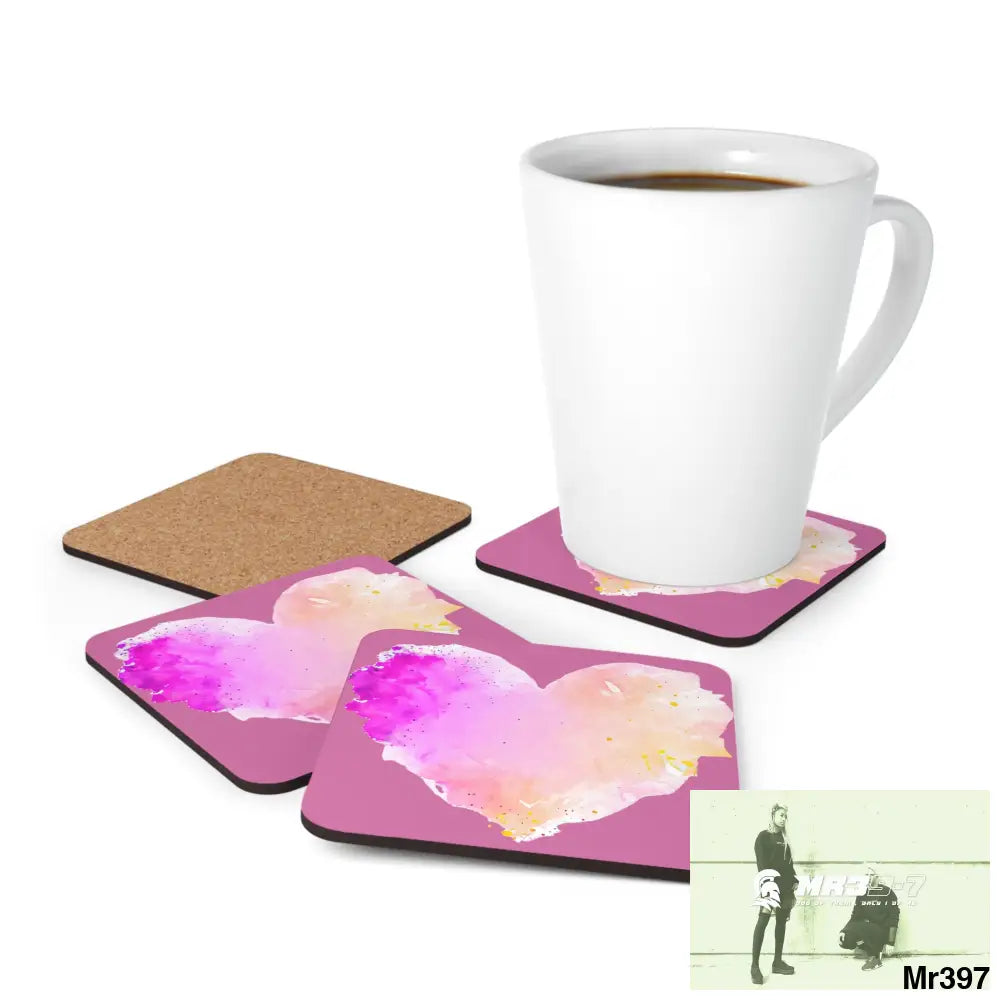 Splashed heart Corkwood Coaster Set Cork / 3.75’’ × 3.75’’ / Square Home Decor