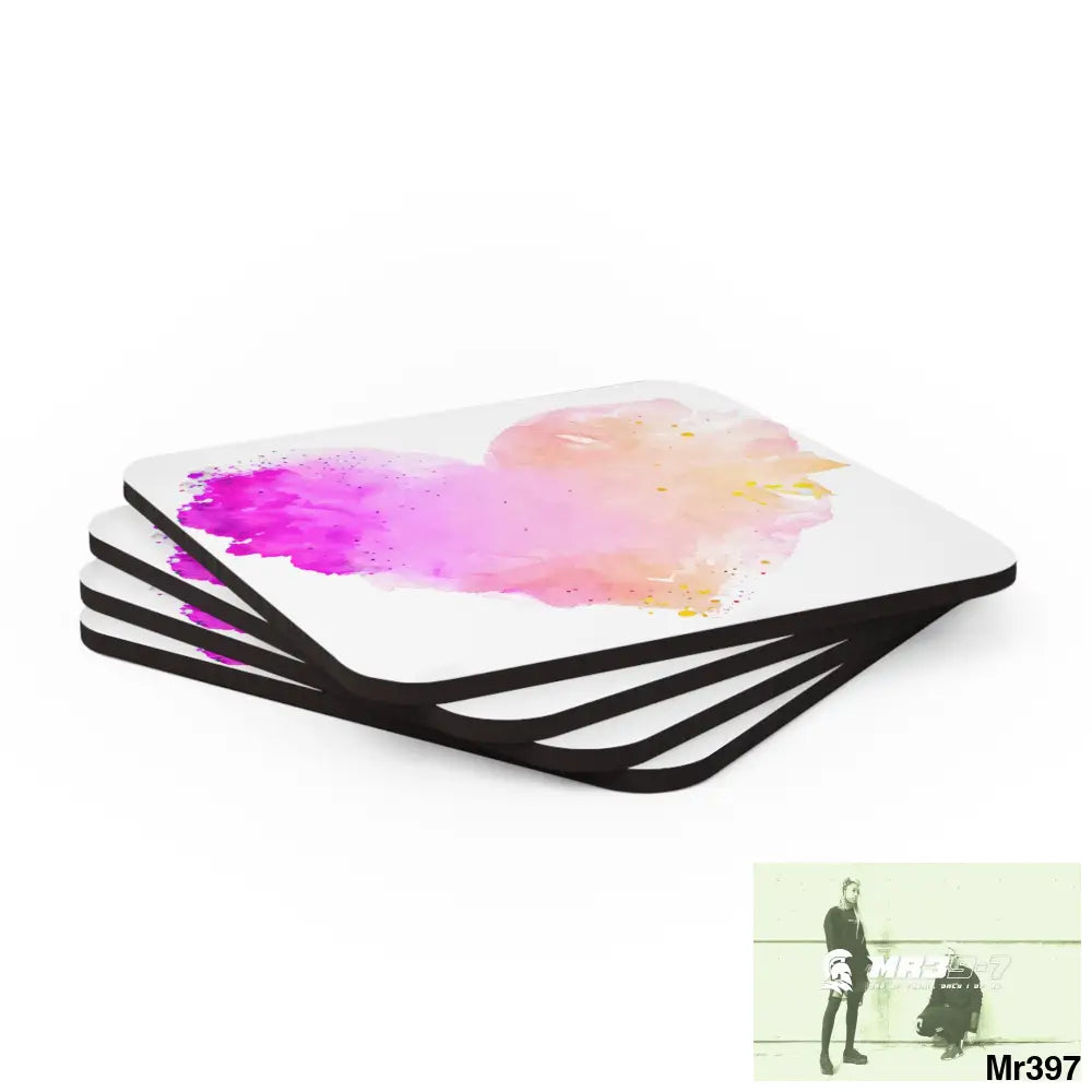 Splashed heart life Corkwood Coaster Set Cork / 3.75’’ × 3.75’’ / Square Home Decor