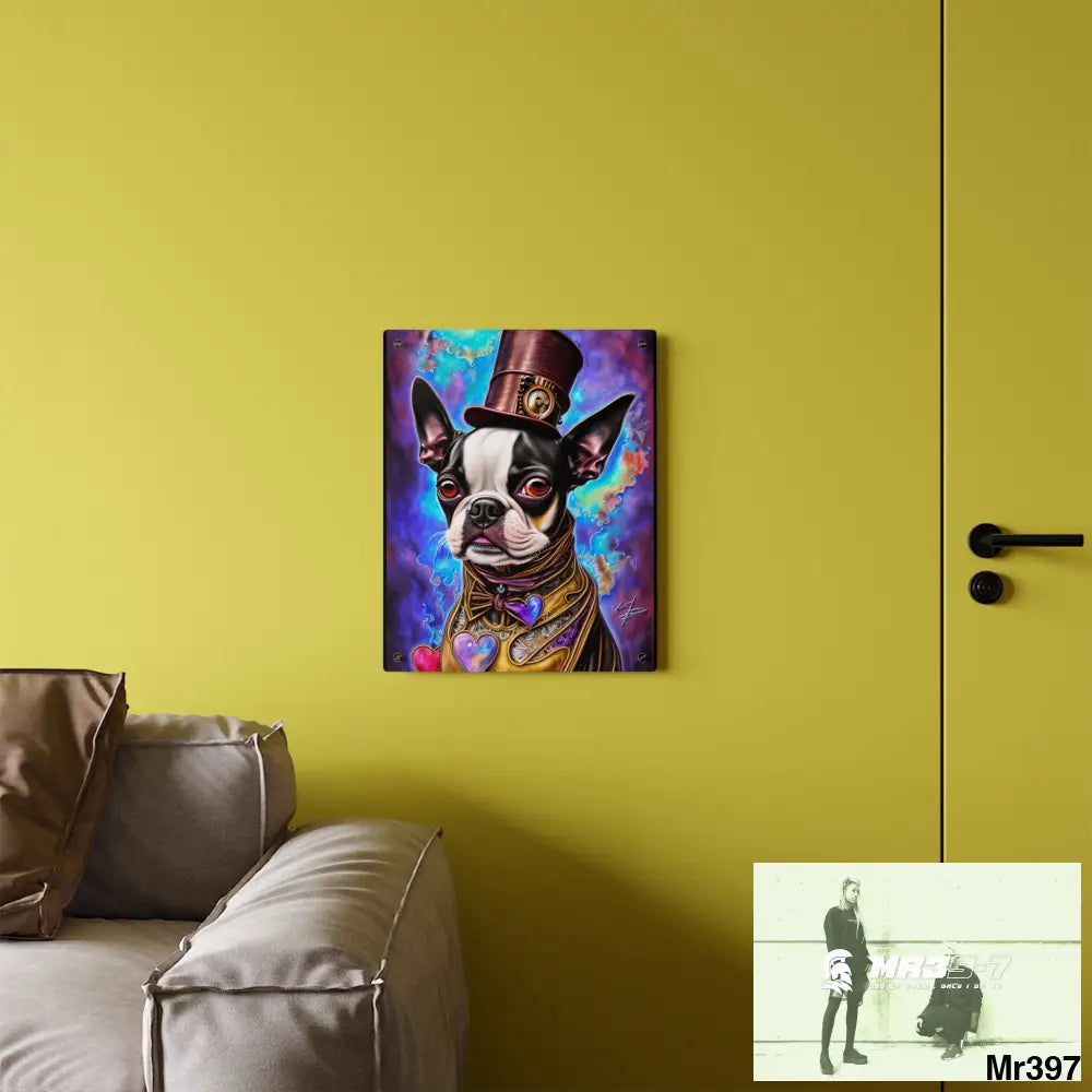 Steampunk Boston Terrier Hearts Tribal Fractal Watercolor Digital Painting Acrylic Wall Art Panels Home Decor