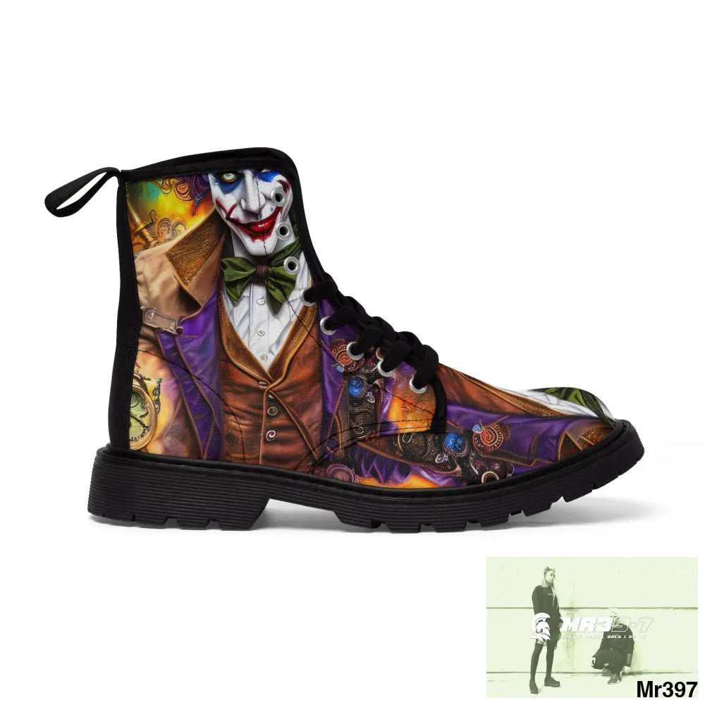 Steampunk Joker Hearts Tribal fractal Mens Canvas Boots Shoes