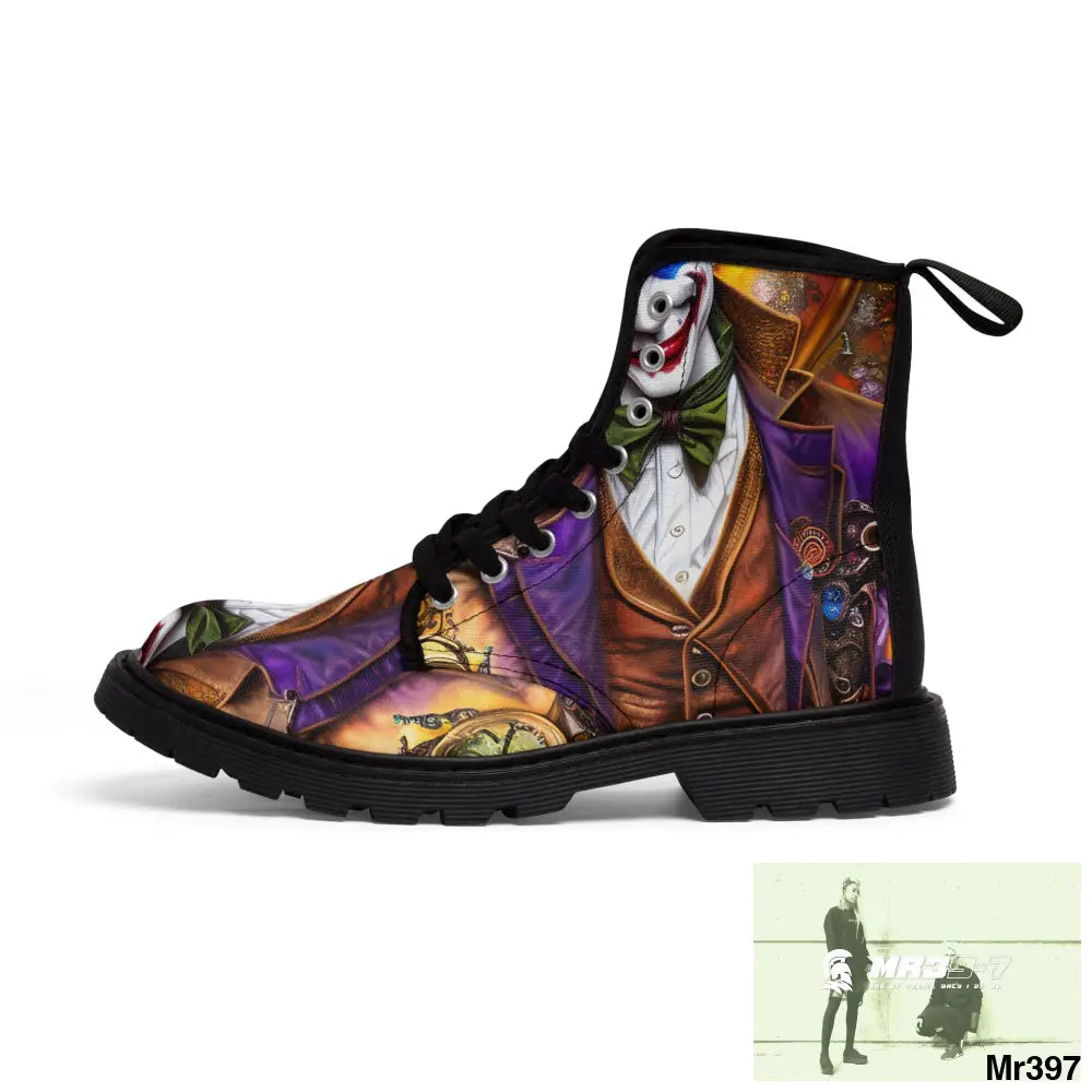 Steampunk Joker Hearts Tribal fractal Mens Canvas Boots Shoes