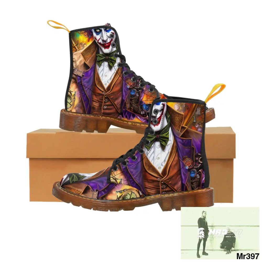 Steampunk Joker Hearts Tribal fractal Mens Canvas Boots US 7 / Brown sole Shoes