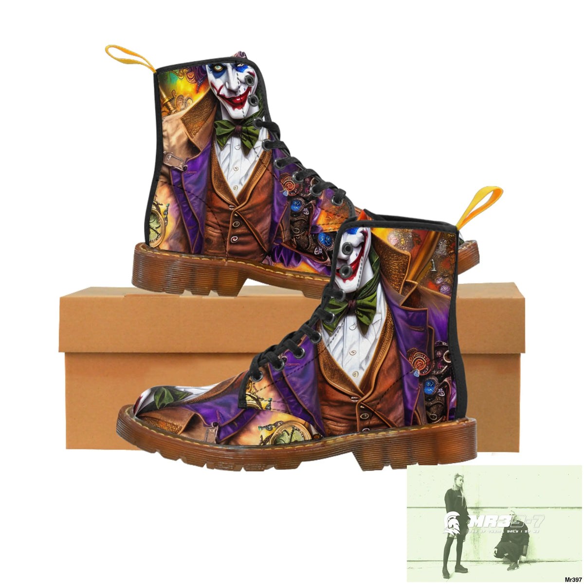 Steampunk Joker Hearts Tribal fractal Mens Canvas Boots US 7 / Brown sole Shoes