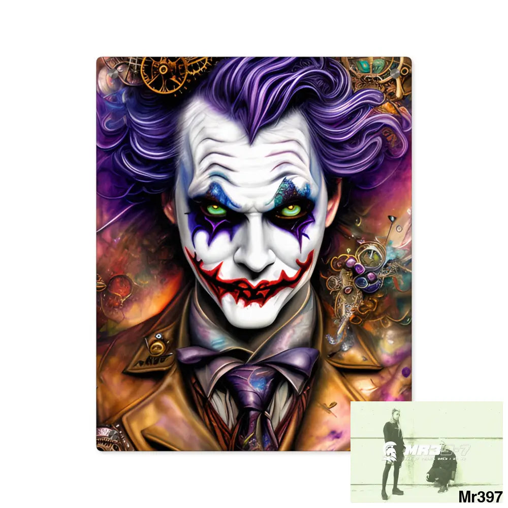 Steampunk Joker Hearts Tribal Fractal Watercolor Digital Painting Hyper Acrylic Wall Art Panels 16″ x 20″ (Vertical)