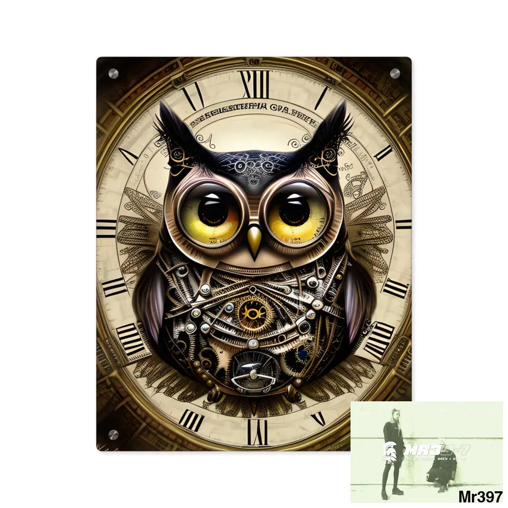 Steampunk Owl Hyper Detailed Ultra Resolution Central Portrait Wall Art Panels 16″ x 20″ (Vertical) / 0.25’’ Home Decor